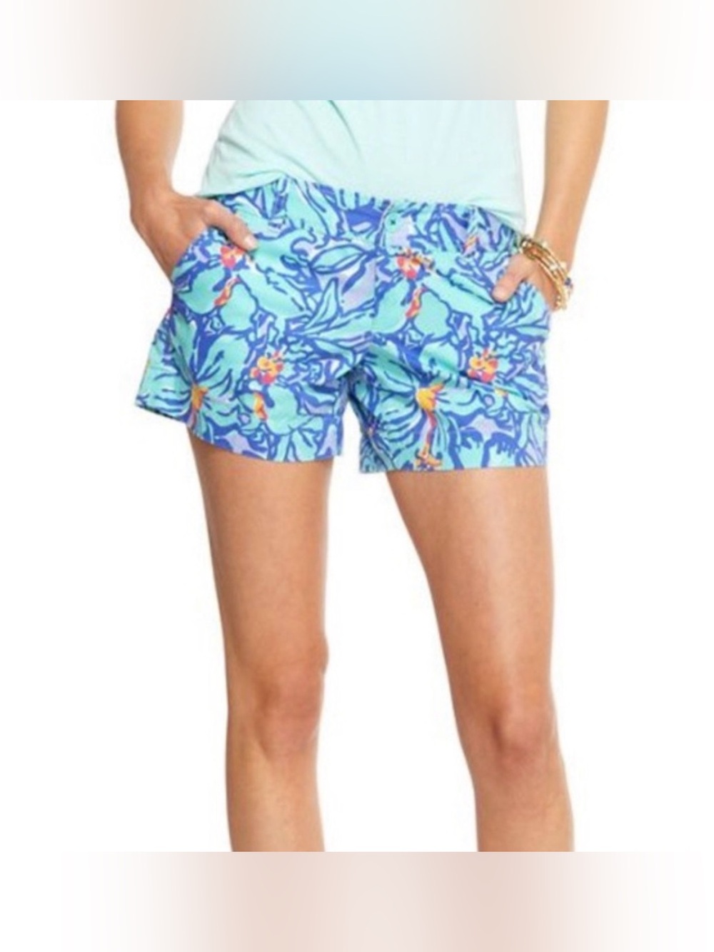 Lilly Pulitzer Aqua Floral Print Bermuda Shorts